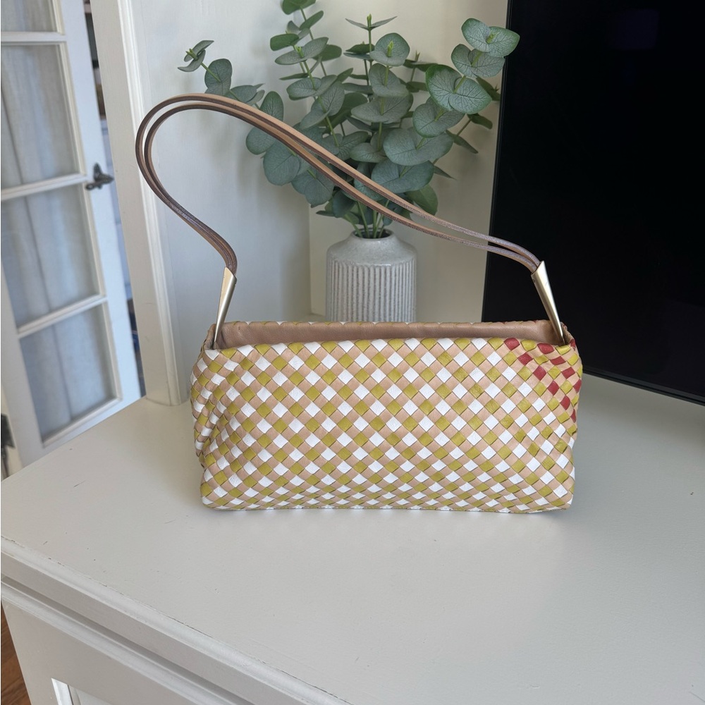 Classic Bottega Veneta Tan Green and White Shoulder Bag - Perfect for Spring!